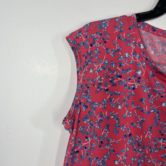 Elle Women Blouse XL Pink Blue Floral Short Sleeve Jersey Knit Stretch - Picture 5 of 8